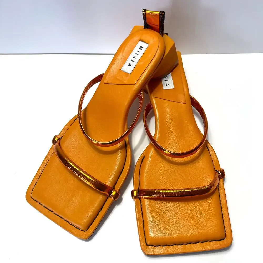 MIISTA NWOT Rejjie Metallic Square Toe Sandals in Orange Size 39/8.5